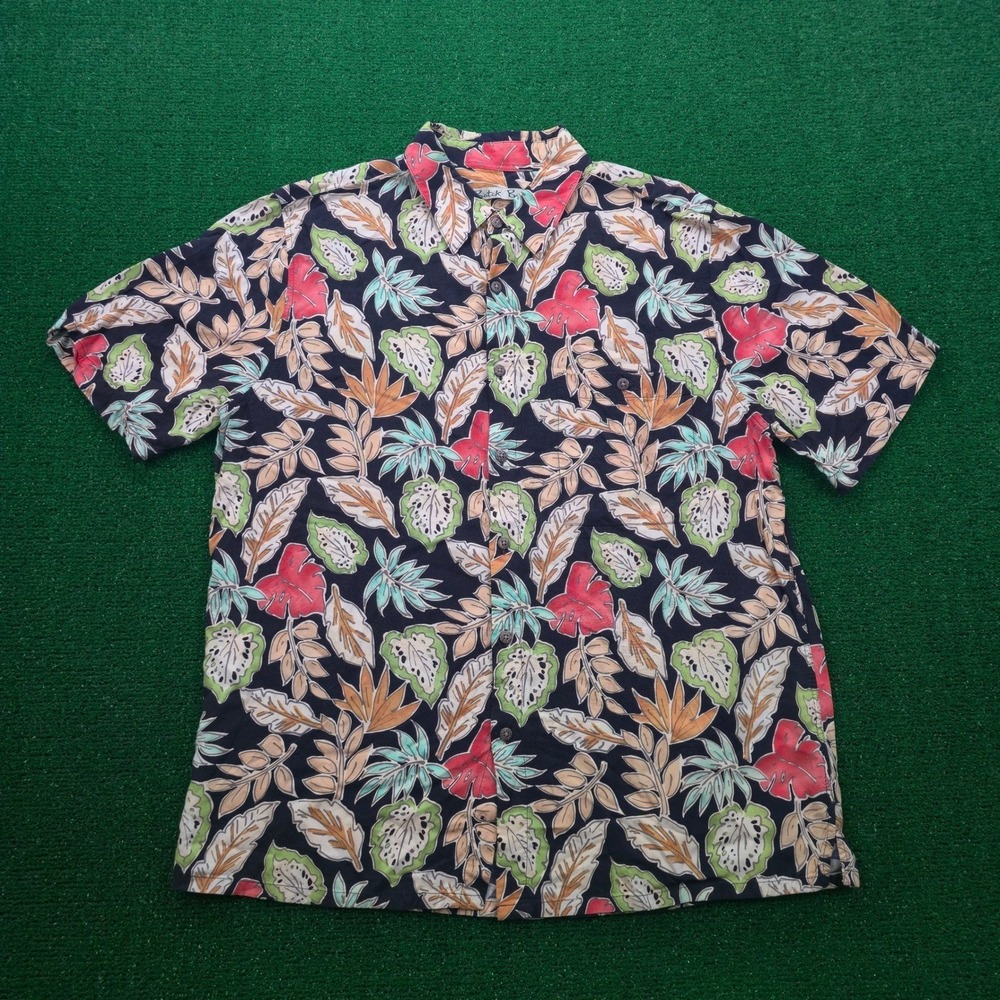 Batek Bay Hawaiian Shirt Mens Large Floral Rayon Button Up Aloha Tropical Print
